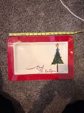 Holiday 'Deck The Halls' Red & White Ceramic Serving Tray